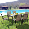Rectangular 55" patio dining table with tempered glass top and umbrella hole, perfect for outdoor gatherings by the.