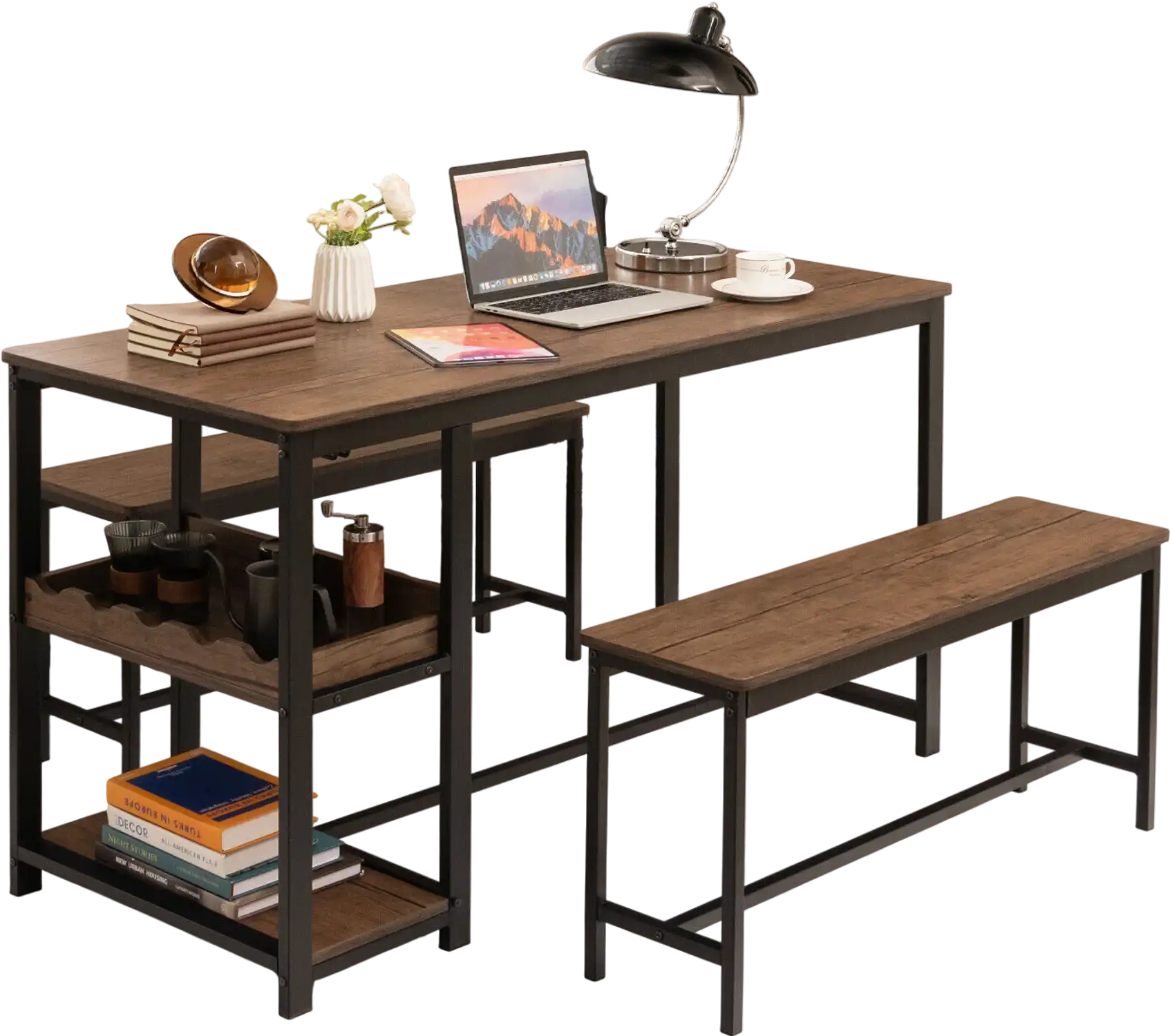 Costway 3-Piece Dining Table Set for 4 with Wine Rack Brown 64195028 New