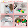 Corner play kitchen wooden toy set featuring sound and light, with stainless steel cookware and a chalkboard for kids.