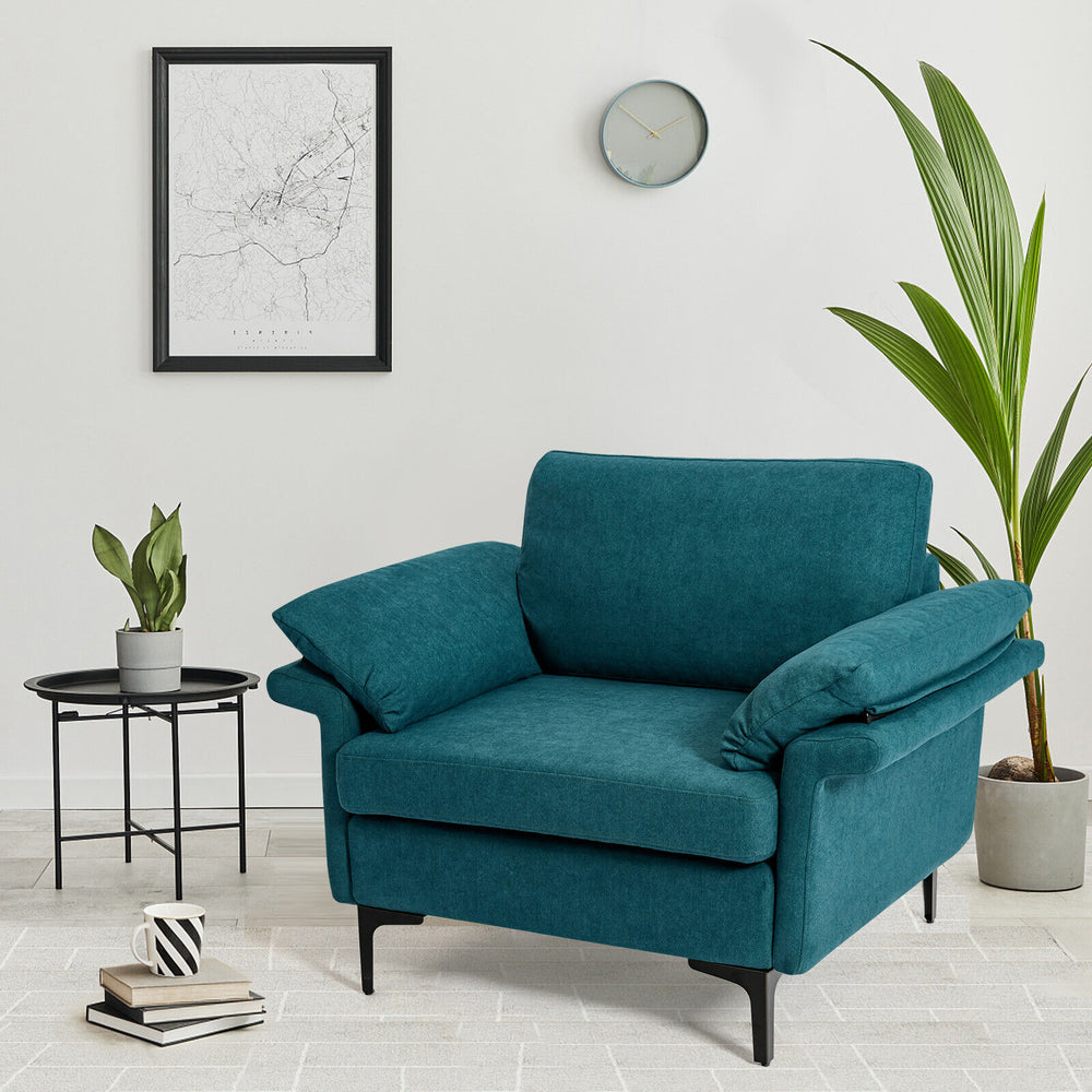 Modern Fabric Accent Armchair with Original Distributed Spring and Armrest Cushions-Peacock Blue - Gallery View 1 of 9