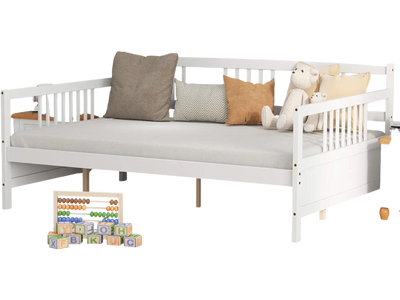 Costway Wooden Full Size Daybed Frame with Guardrails White 25879416 New