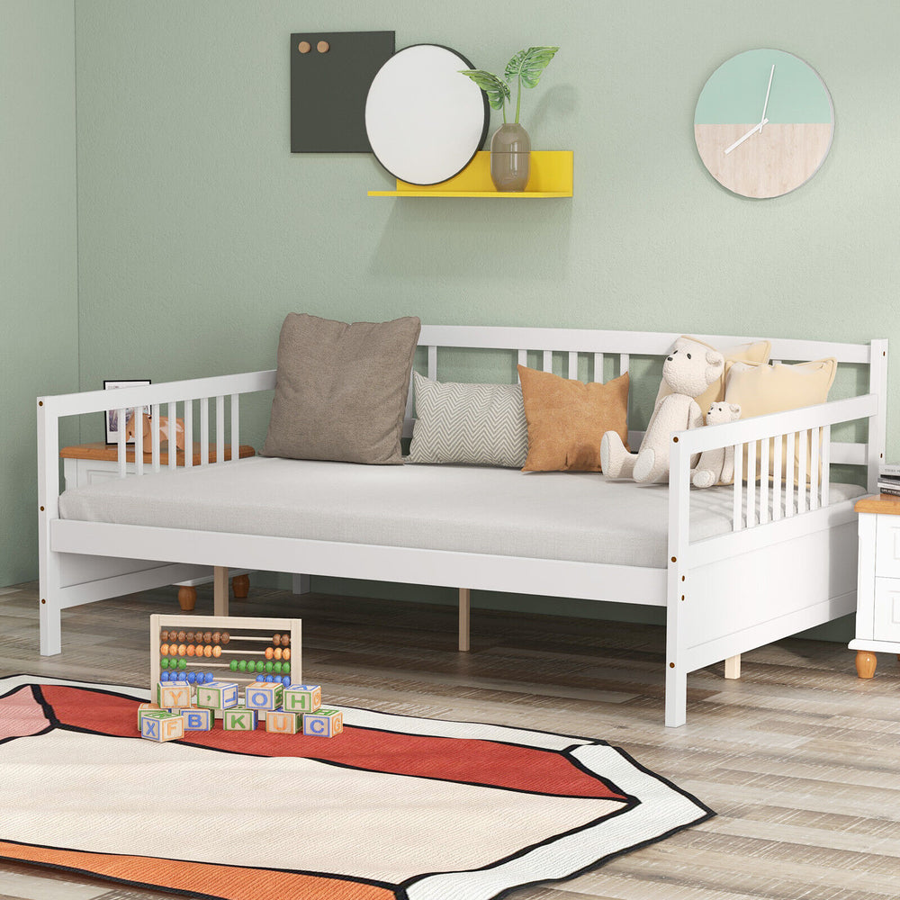 Wooden Full Size Daybed Frame with Guardrails-White - Gallery View 1 of 12