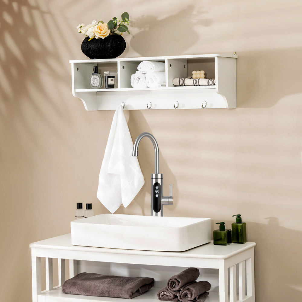 Wall Mount Cubby Organizer Hooks Entryway Storage Shelf-White - Gallery View 1 of 10