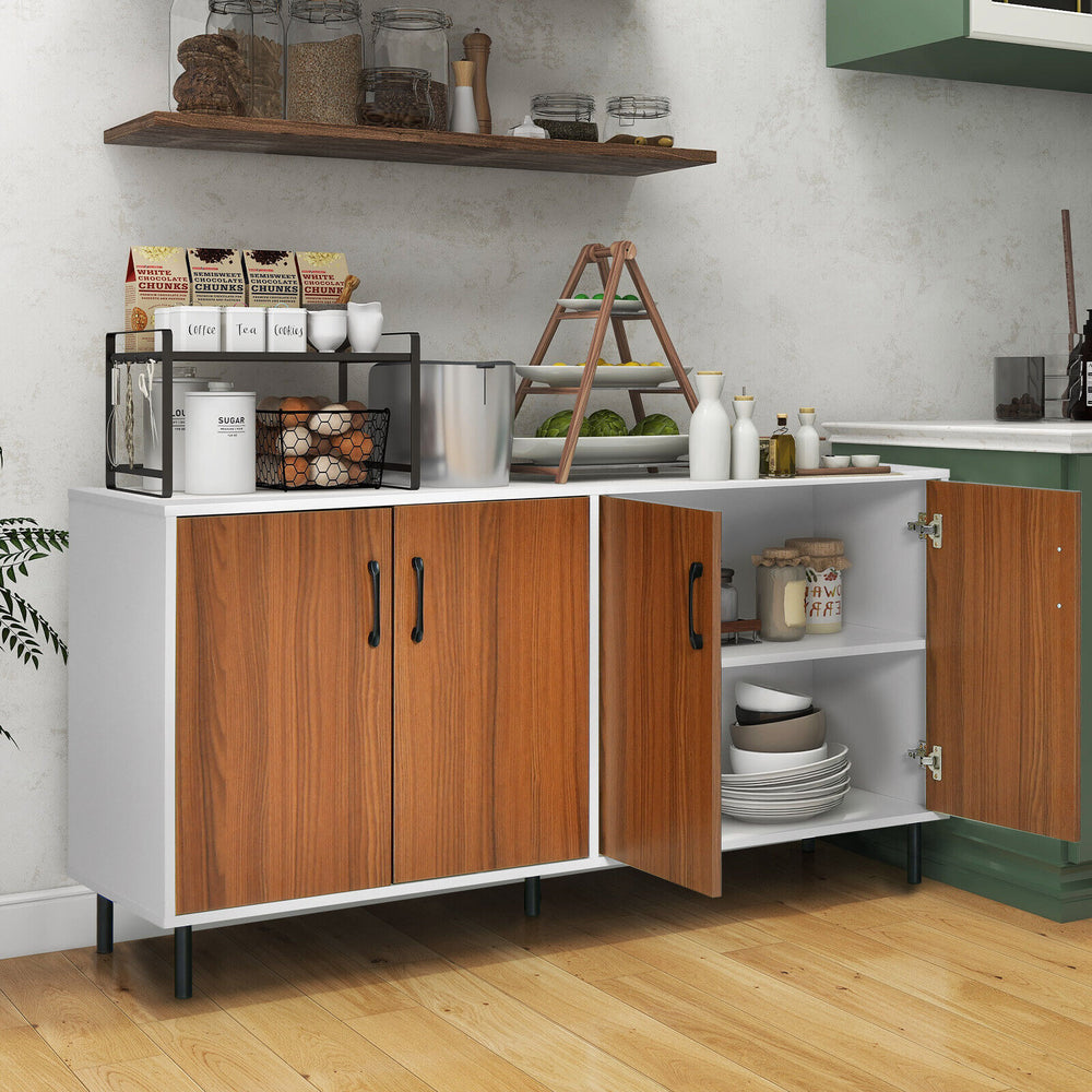 4-door kitchen buffet sideboard in white with wood finish, featuring spacious storage compartments for organized.