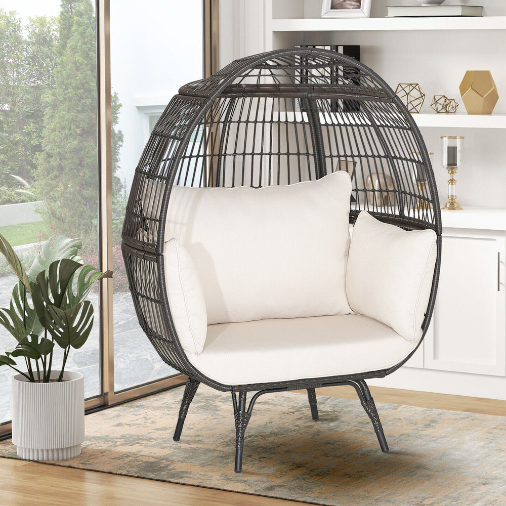 Oversized Patio Rattan Egg Lounge Chair with 4 Cushions-Brown - Gallery View 1 of 8