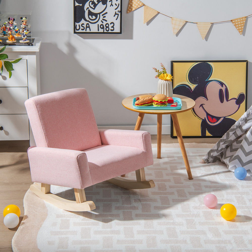 Kids Rocking Chair with Solid Wood Legs-Pink - Gallery View 1 of 11