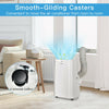 Portable air conditioner with remote, featuring smooth-gliding casters for easy movement between rooms.