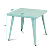 Kids square steel table in blue, 27" x 27" x 24", sturdy with adjustable feet, perfect for playroom or nursery.