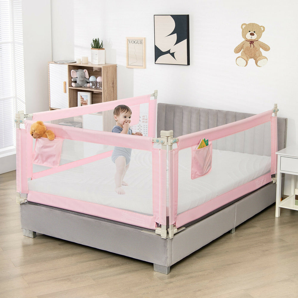 69.5 Inches Toddler Bedrail with Anti-Collision Cotton and Side Pocket-Pink - Gallery View 1 of 12