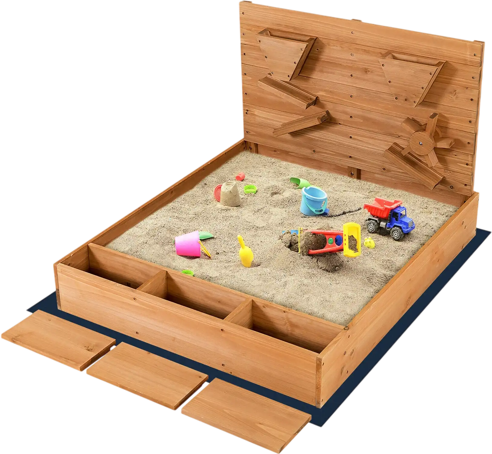 Costway Kids Wooden Square Sandbox with Cover 21589370 New