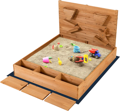 Costway Kids Wooden Square Sandbox with Cover 21589370 New
