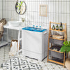 Portable 26lbs semi-automatic twin tub washing machine in blue, ideal for apartments and small spaces, with drainage.