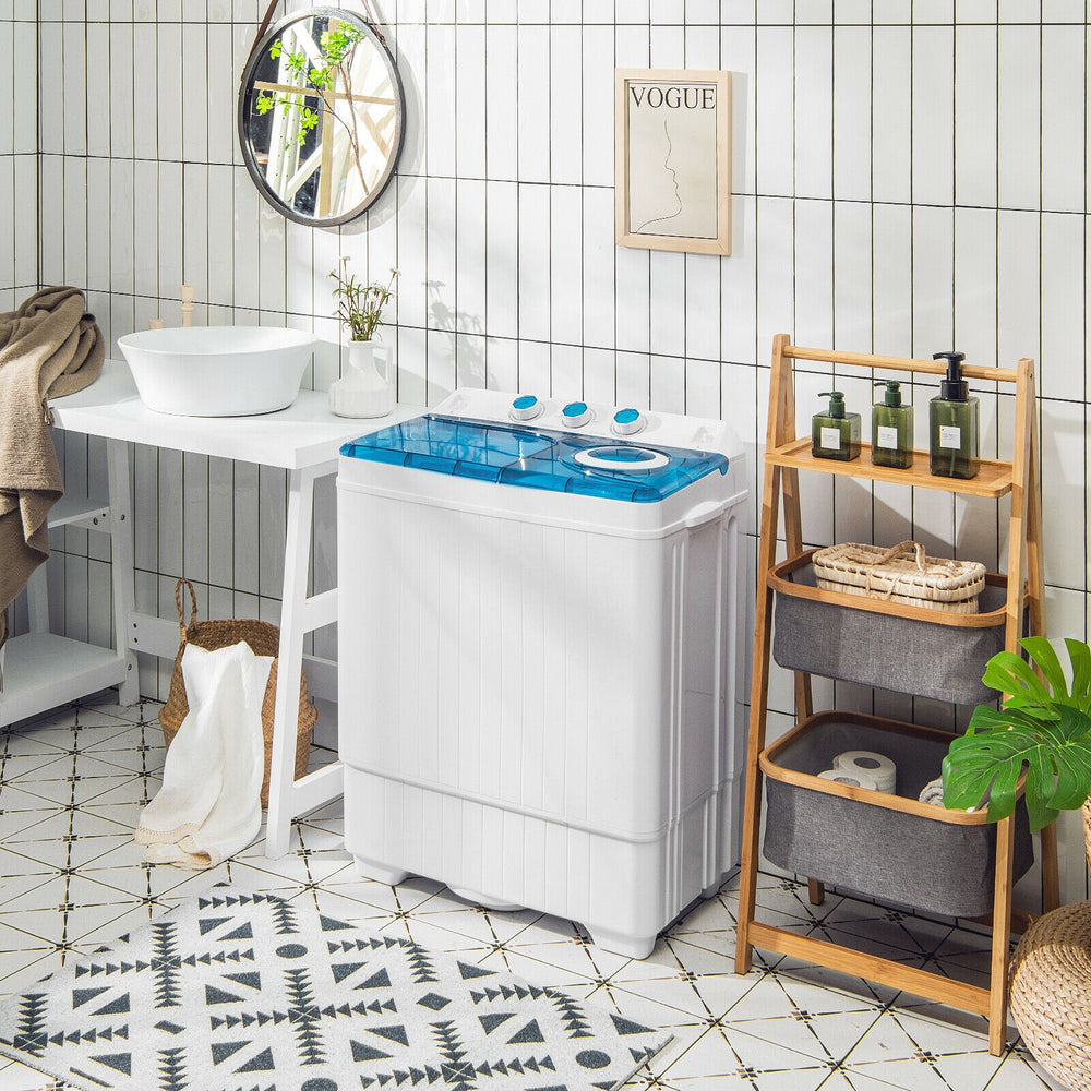 26lbs Portable Semi-Automatic Twin Tub Washing Machine with Drain Pump-Blue - Gallery View 1 of 11