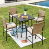 Patio rattan bar stools set of 4 with soft cushions, featuring ergonomic design and durable steel frame for outdoor use.