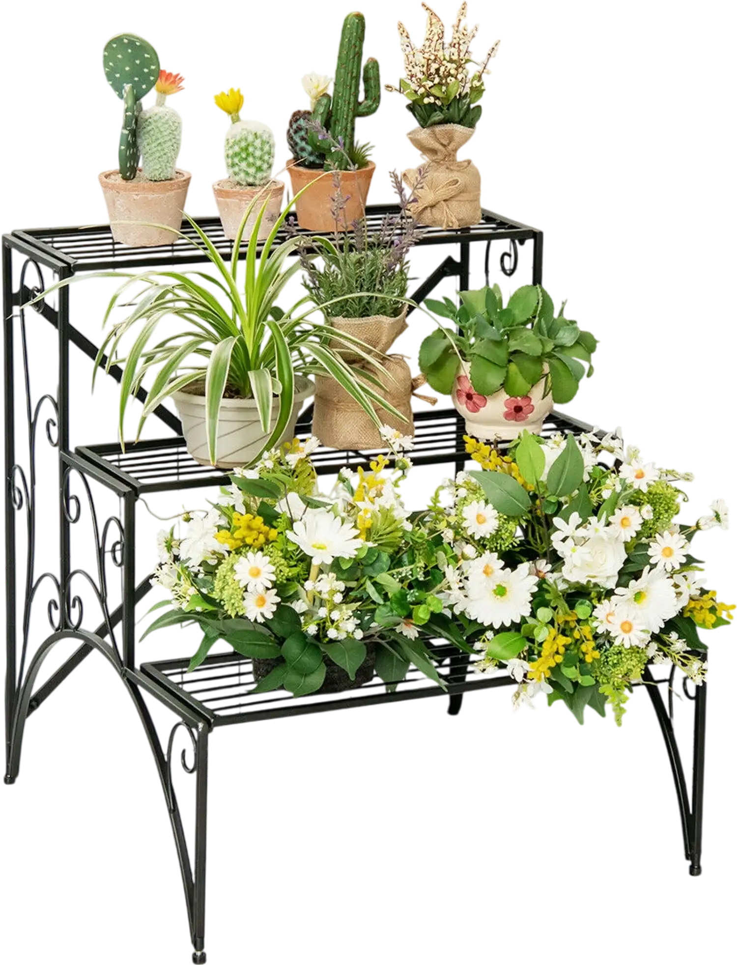 Costway 3-Tier Metal Plant Stand Widened Grid Shelf Black 92061478 New