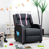 Kids recliner chair in black and pink with adjustable backrest, footrest, and side pockets for storage, perfect for.