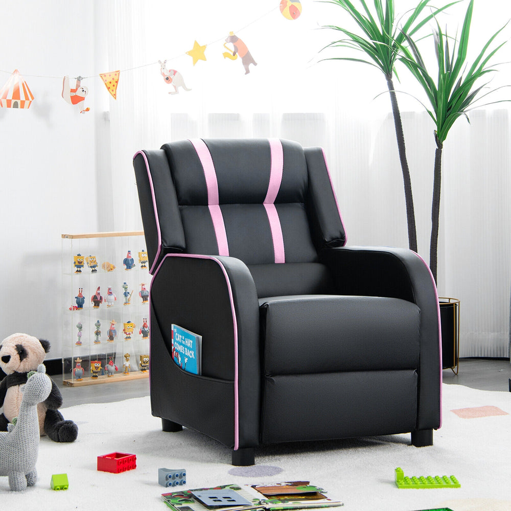 Kids Recliner Chair with Side Pockets and Footrest-Pink - Gallery View 1 of 13
