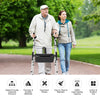 Height adjustable rollator walker with seat and armrest pad, featuring aluminum frame and 330 lbs capacity for outdoor.