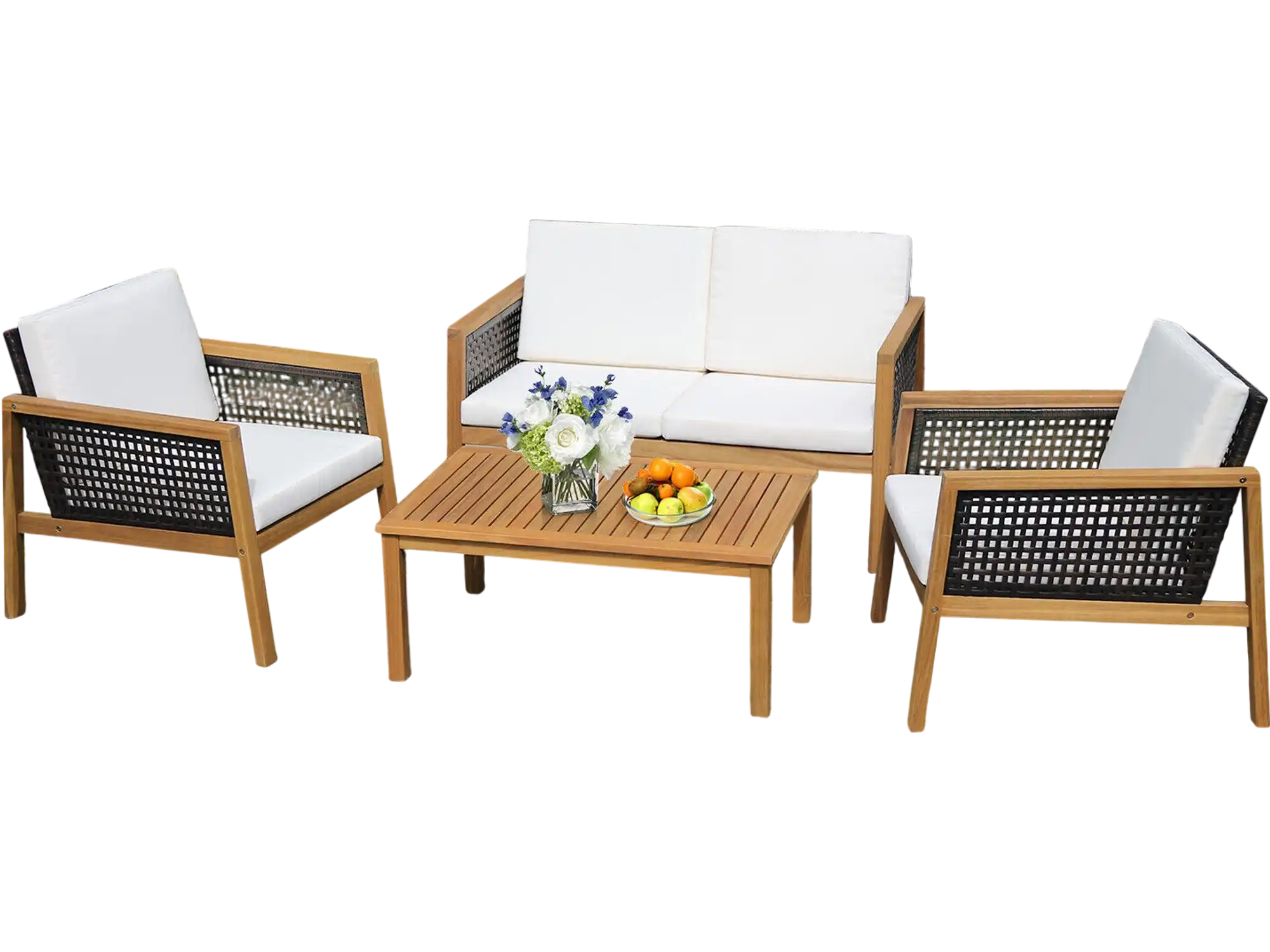 Costway 4-Piece Patio Rattan Furniture Set Removable Cushions White 42961830 New