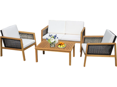 Costway 4-Piece Patio Rattan Furniture Set Removable Cushions White 42961830 New