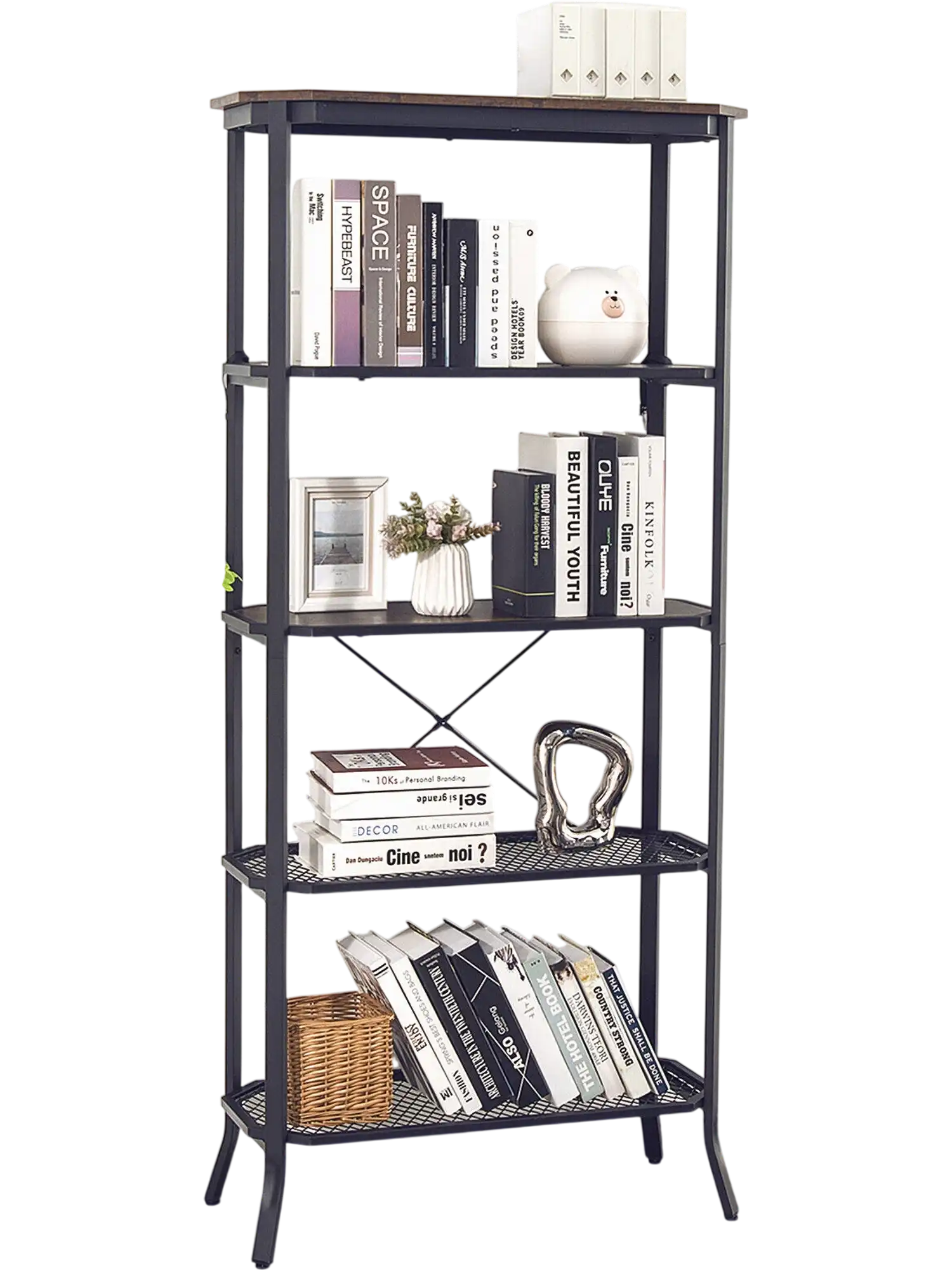 Costway Industrial 5-Layer Bookshelf Rustic Brown 03145762 New