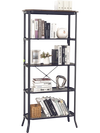 5-layer industrial bookshelf in rustic brown with out-stretched legs, perfect for organizing items in any room.