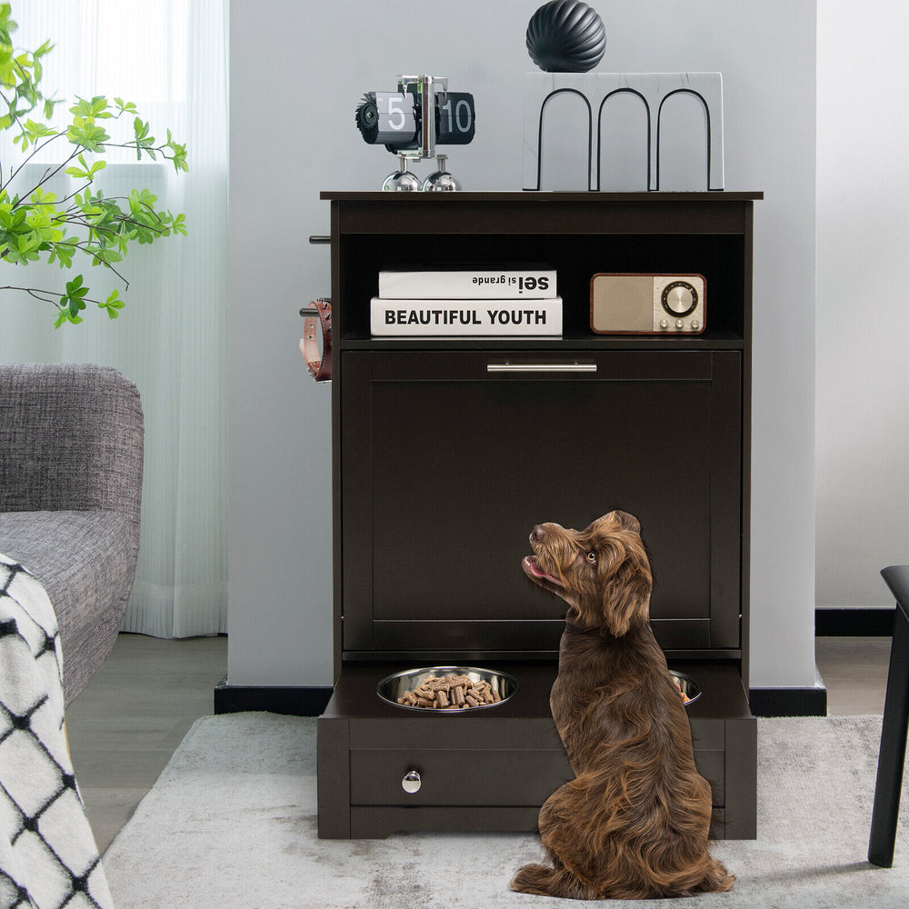 Pet Feeder Station with Stainless Steel Bowl-Coffee - Gallery View 1 of 10