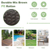 Brown PE rattan bar stool chairs with footrests, perfect for patio and poolside relaxation, featuring a sturdy steel.