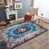 Vintage area rug with non-shedding surface and anti-slip bottom, featuring a beautiful blue and floral pattern for.
