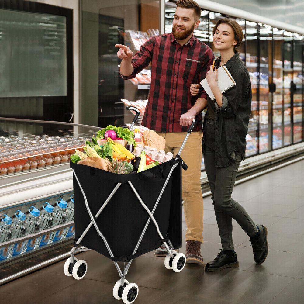 Folding Shopping Utility Cart with Water-Resistant Removable Canvas Bag-Black - Gallery View 1 of 12