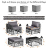 5-piece patio PE rattan wicker sofa set in gray with cushions, including a coffee table and ottoman for outdoor comfort.