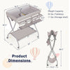 Baby changing table in gray with safety belt, foldable design, and ample storage for convenience and safety.