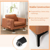 Modern orange accent armchair with side storage pocket, featuring sturdy metal legs and non-slip foot pads for.