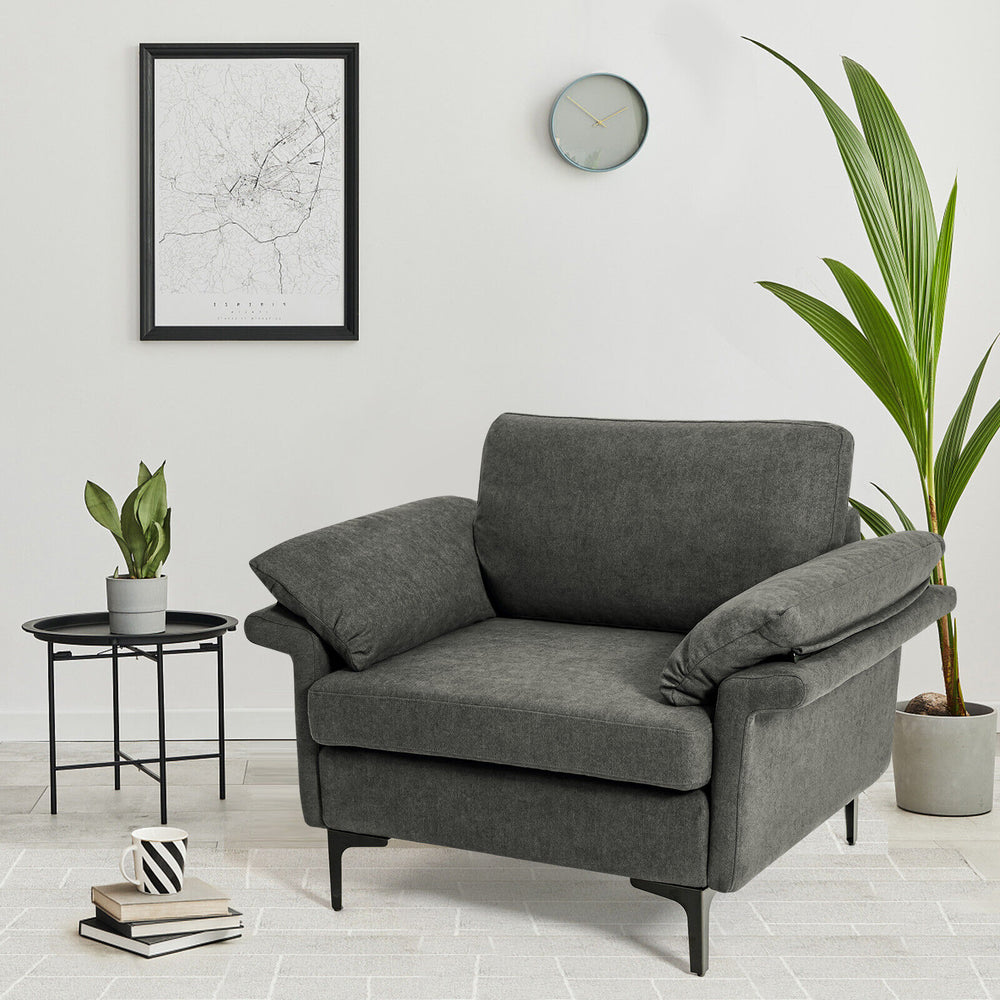 Modern Fabric Accent Armchair with Original Distributed Spring and Armrest Cushions-Gray - Gallery View 1 of 9