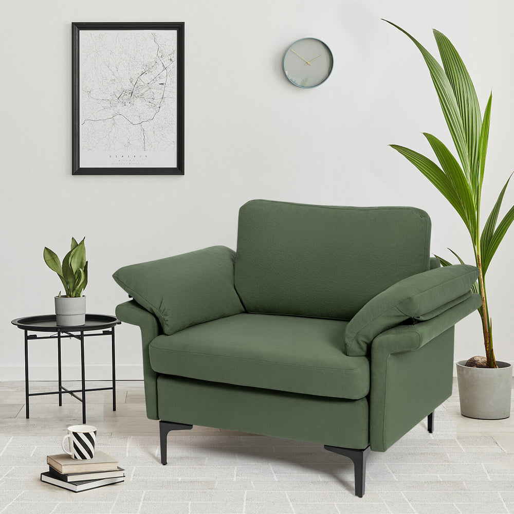 Modern Fabric Accent Armchair with Original Distributed Spring and Armrest Cushions-Army Green - Gallery View 1 of 9