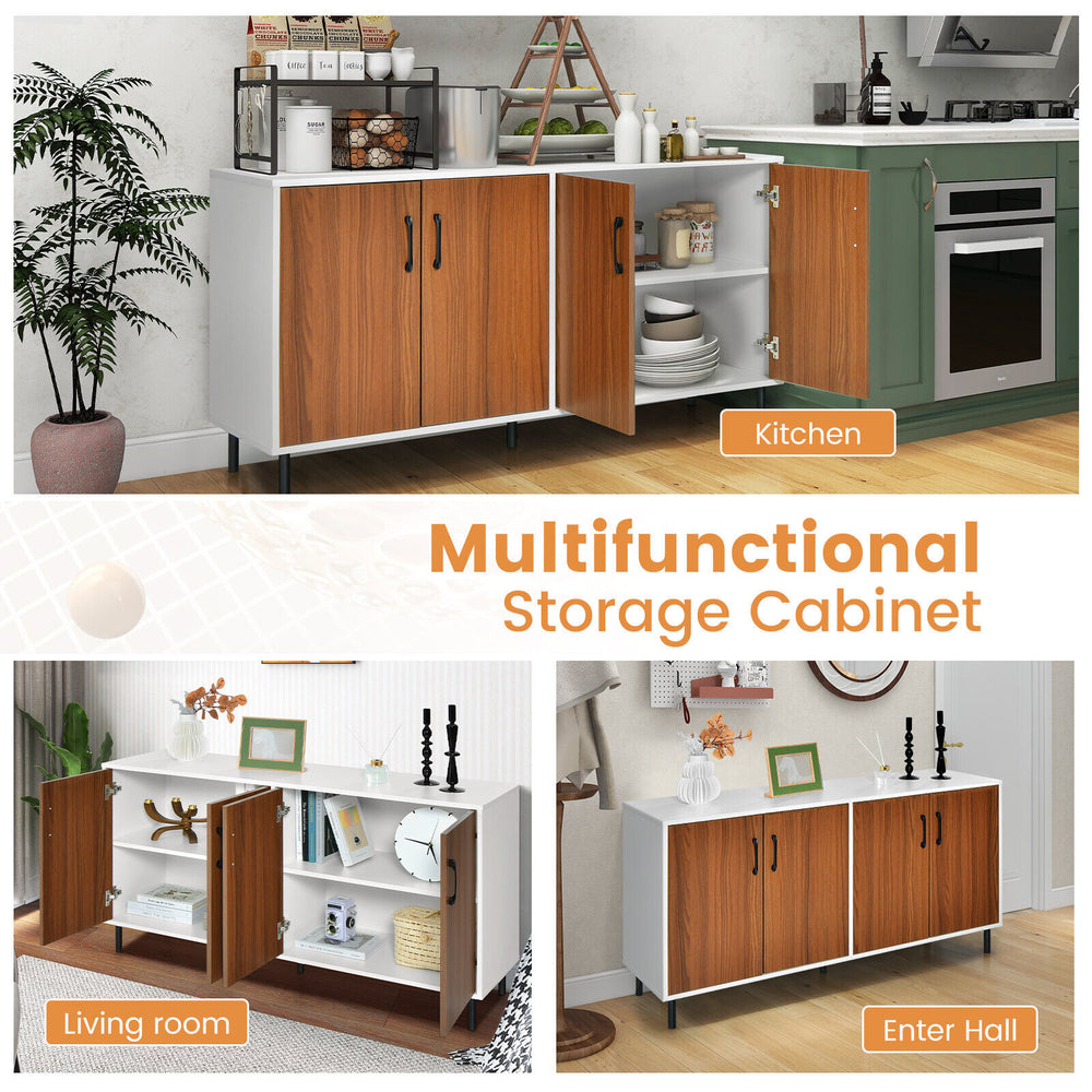 4-door kitchen buffet sideboard in white with spacious storage compartments, ideal for dining room and kitchen.