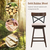 Wooden swivel bar stool with cushioned seat and open X back, made of solid rubber wood, ideal for kitchen islands or.