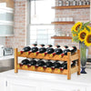 Bamboo 2-tier wine rack holding 12 bottles, designed for elegant storage in kitchens or dining rooms.