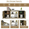 58-inch TV stand with faux fireplace, featuring adjustable shelves and enclosed cabinets for versatile storage.