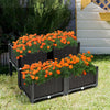 Set of 4 elevated brown planter boxes with vibrant orange flowers, perfect for patio or garden decor and easy plant.