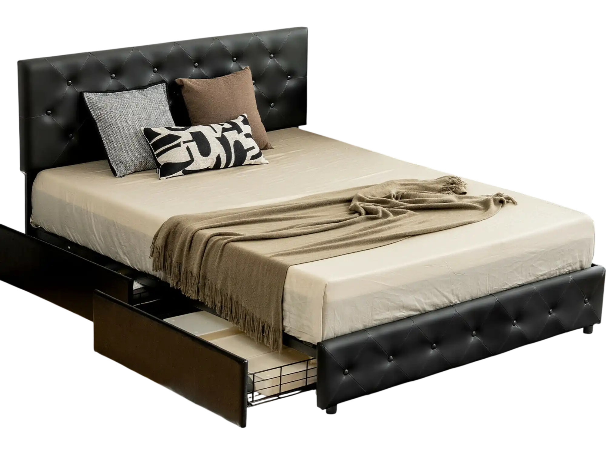 Costway PU Leather Upholstered Platform Bed Frame w/ 4 Drawers Full 40921876 New