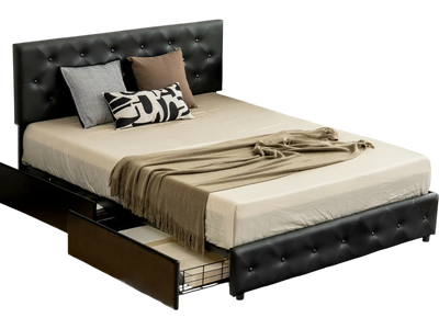 Costway PU Leather Upholstered Platform Bed Frame w/ 4 Drawers Full 40921876 New