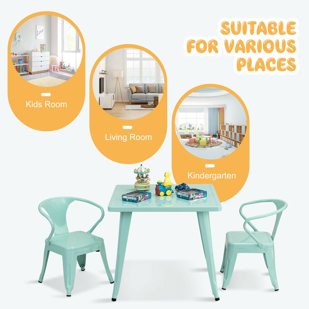 Kids square steel table in blue, 27 inches, sturdy design with rounded corners, ideal for playrooms and nurseries.
