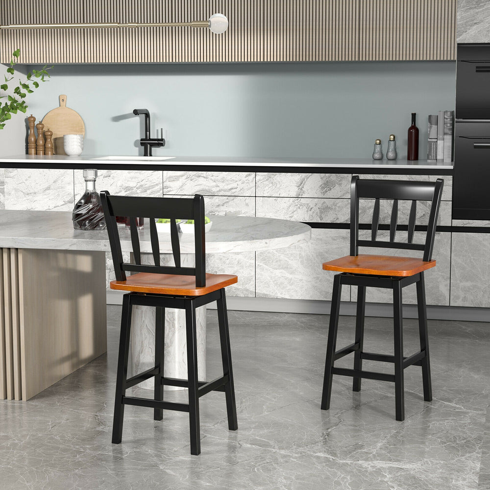 24.5 Inches Set of 2 Swivel Bar Stools with 360° Swiveling-Black - Gallery View 1 of 7