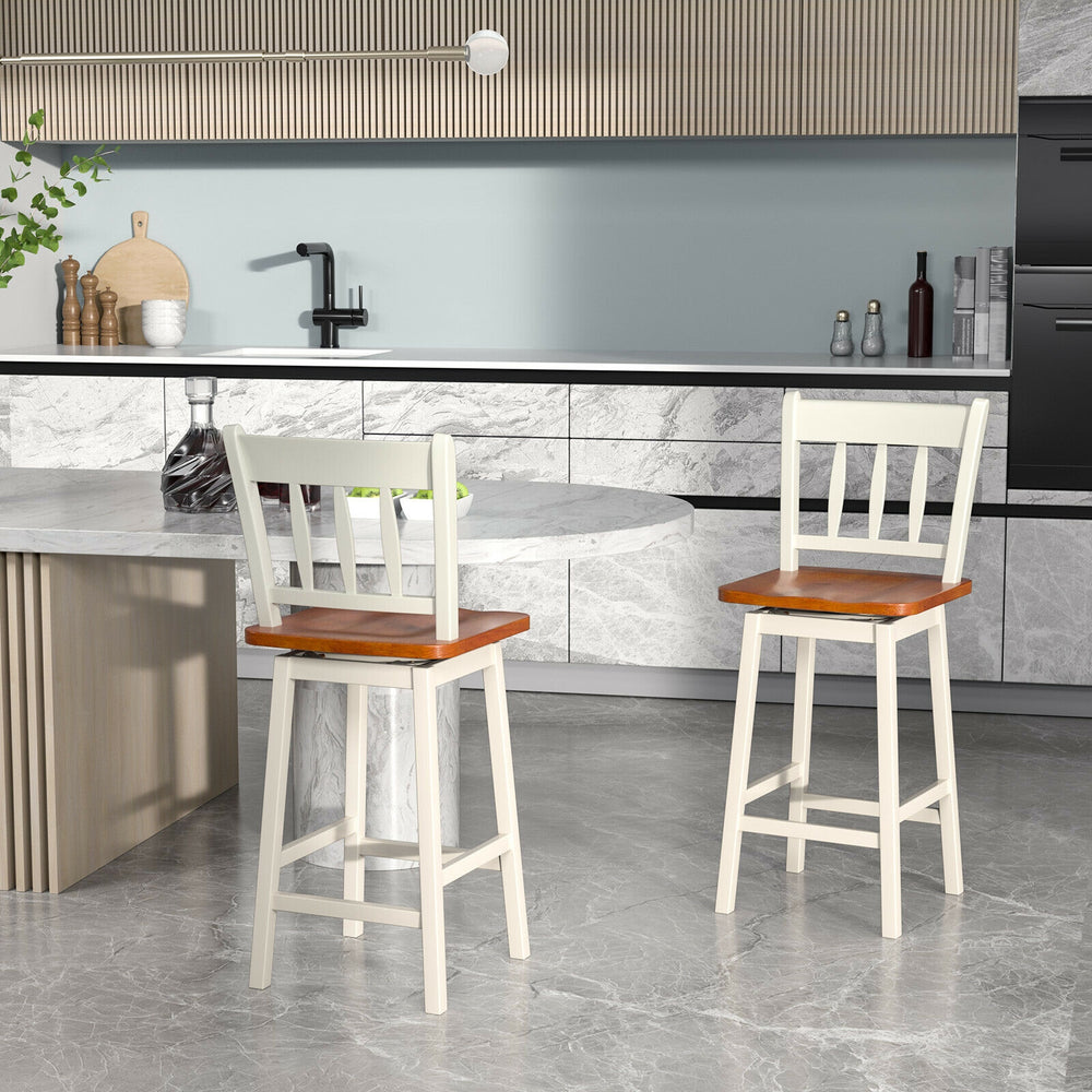 24.5 Inches Set of 2 Swivel Bar Stools with 360° Swiveling-White - Gallery View 1 of 8