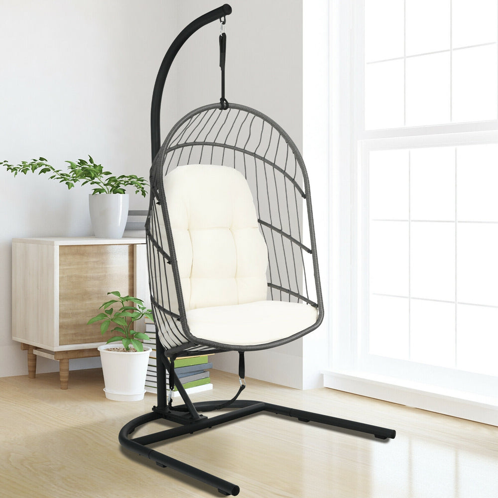 Hanging Wicker Egg Chair with Stand -Beige - Gallery View 1 of 12