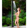 Solar-heated outdoor shower in black, featuring a 360° rotating shower head and foot tap, ideal for outdoor use.