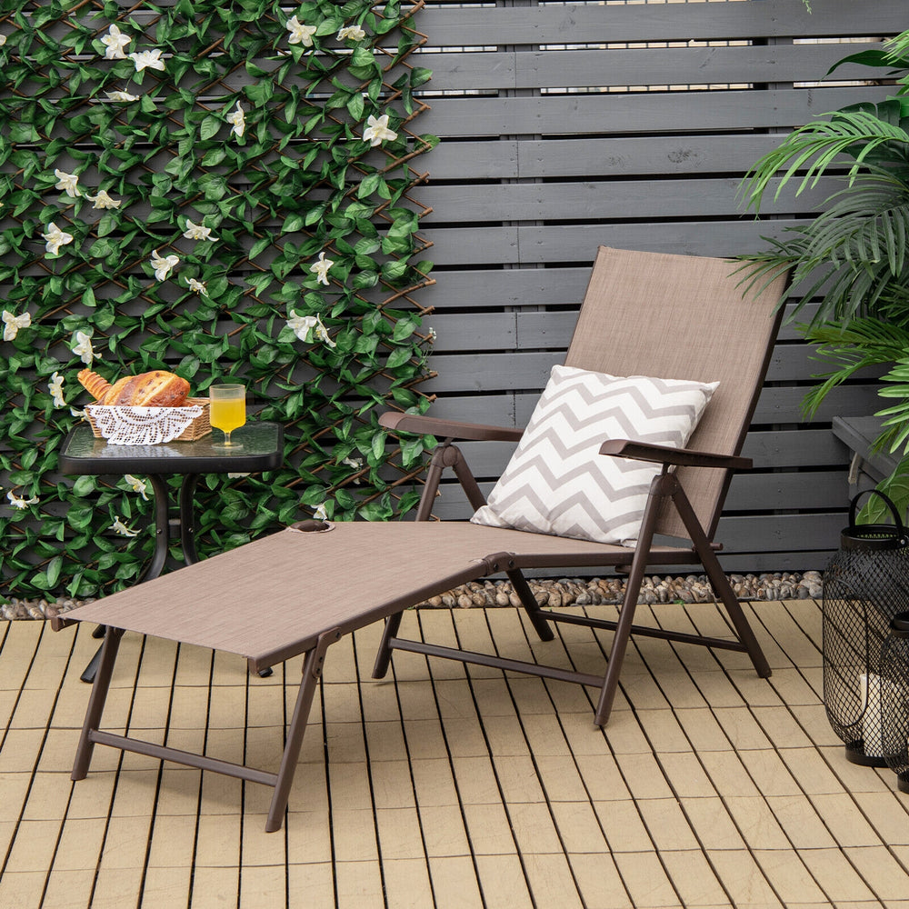 2 Pieces Foldable Chaise Lounge Chair with 2-Position Footrest-Brown - Gallery View 1 of 9