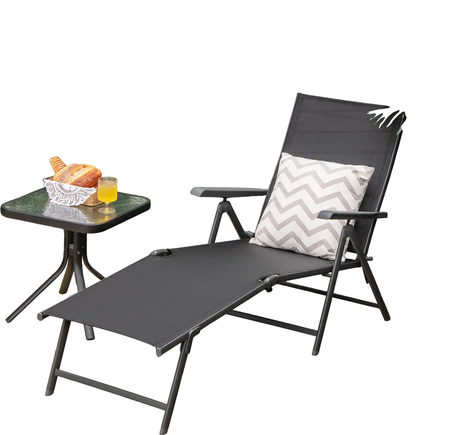 Costway Foldable Chaise Lounge Chair 2-Piece w/ 2-Position Footrest Black 38596021 New