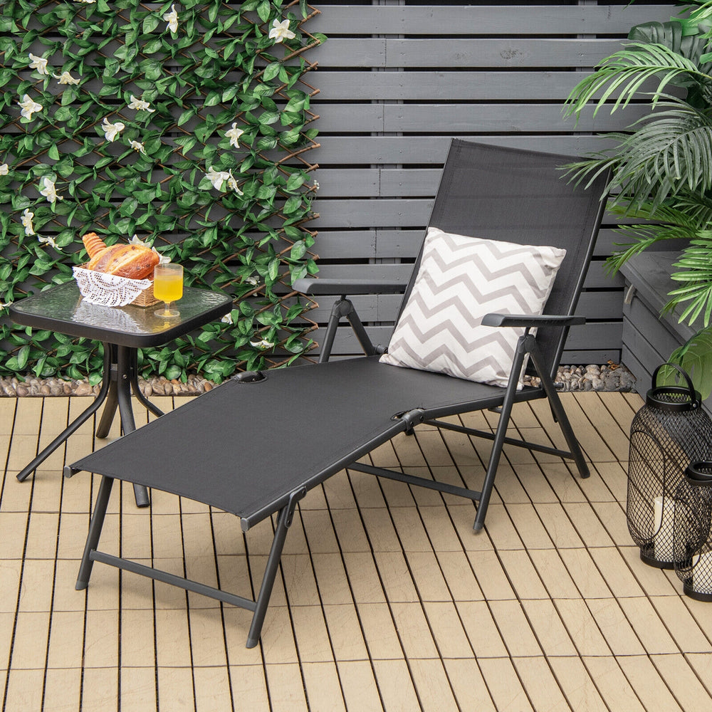 2 Pieces Foldable Chaise Lounge Chair with 2-Position Footrest-Black - Gallery View 1 of 9